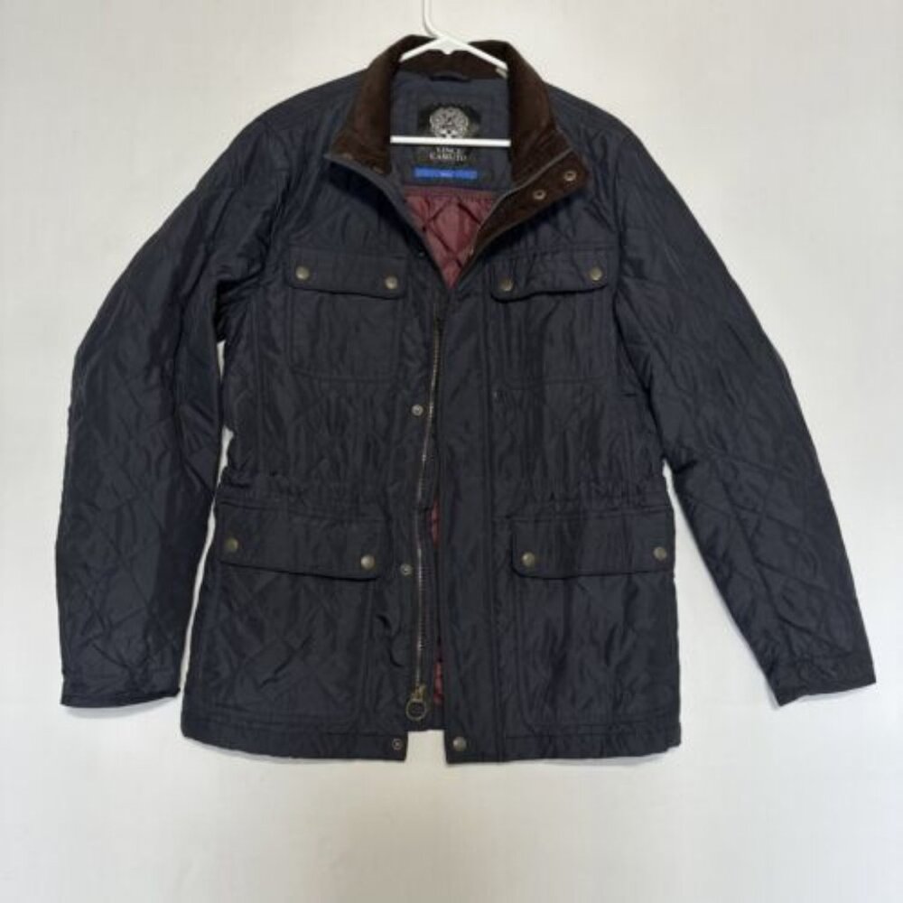 Vince Camuto Dark Navy Diamond Quilted Puffer Jacket Size Small Corduroy Collar